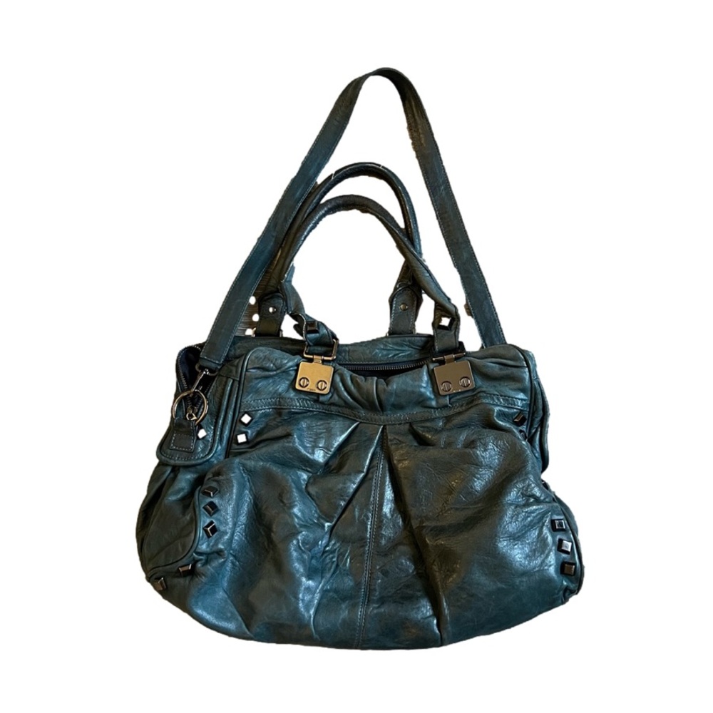 TREESJE Forest Green Leather Shoulder Bag | Studded Embellishments | EUC